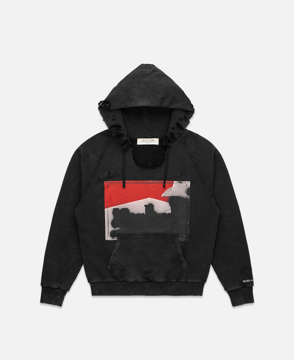 Destroyed Mark Flood Box Hoodie (Black)