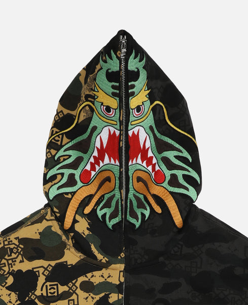 BAPE® x CLOT - Camo Split Shark Relaxed Fit Full Zip Hoodie (Camo