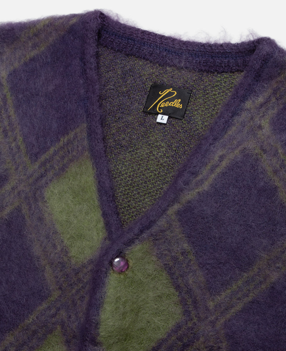 Mohair Cardigan - Argyle (Purple)