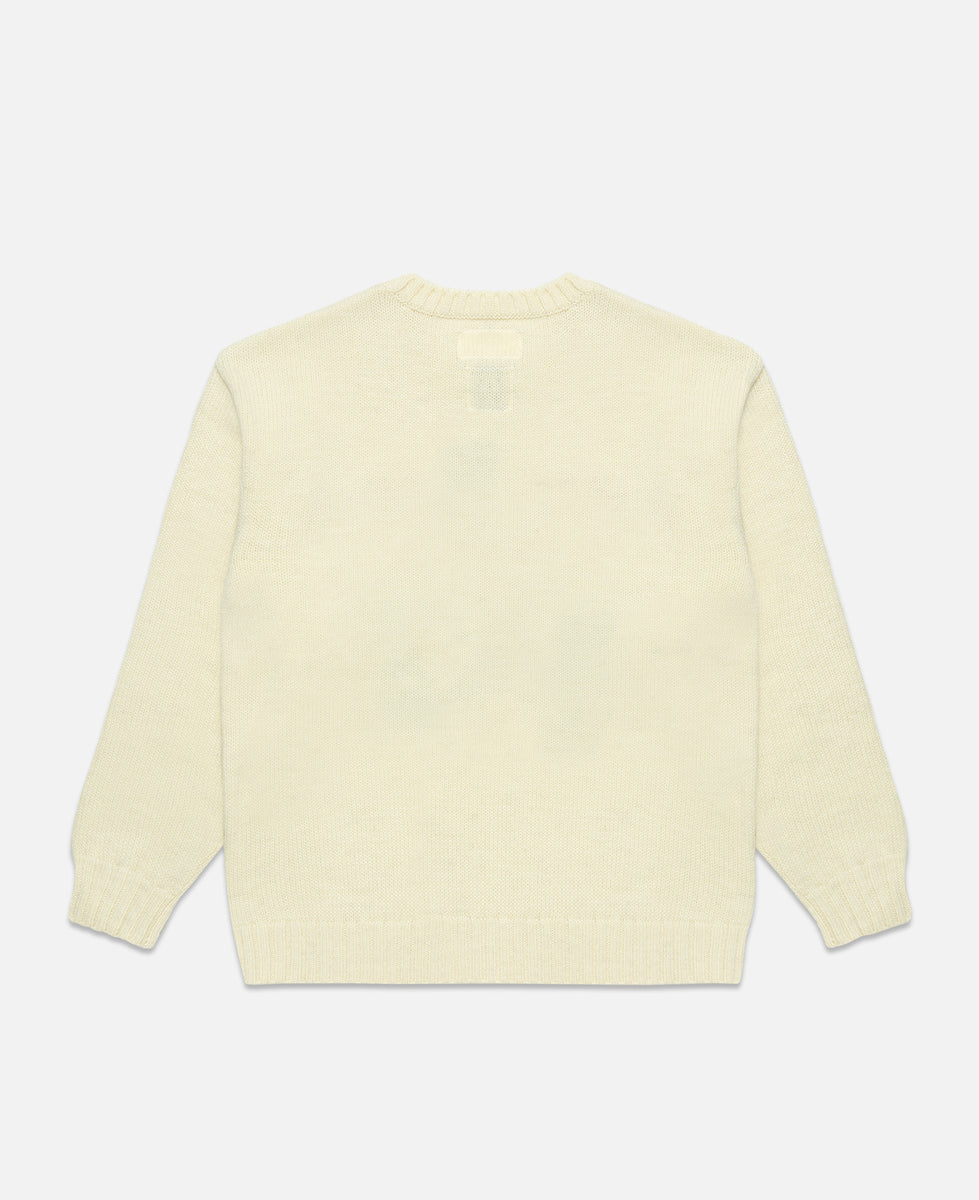 Intarsia Crew Neck Sweater (White)