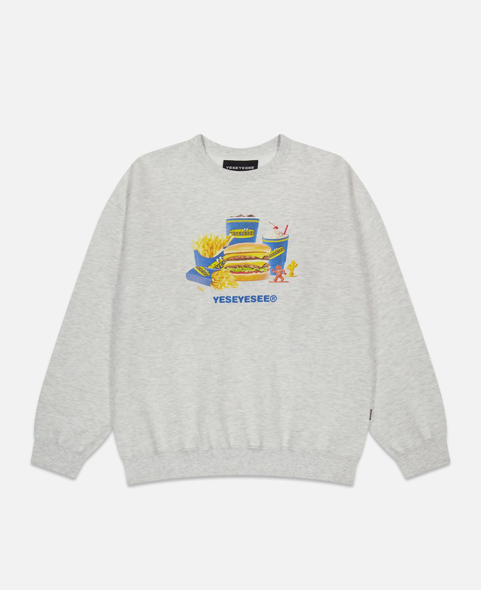 ☆YESEYESEE☆ YES Burger Set Sweatshirt Light Grey Yeseyesee - Y.E.S Burger Set Sweatshirt (Grey) – JUICESTORE