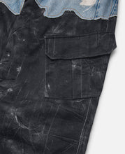 Faux-Denim & Scratch Leather Printed Cargo-Pants (Blue)