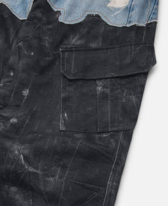 Faux-Denim & Scratch Leather Printed Cargo-Pants (Blue)