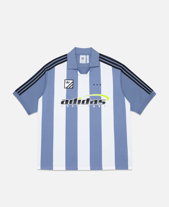 Trefoil Logo Play Football Graphic Short Sleeve Polo Shirt (Blue)