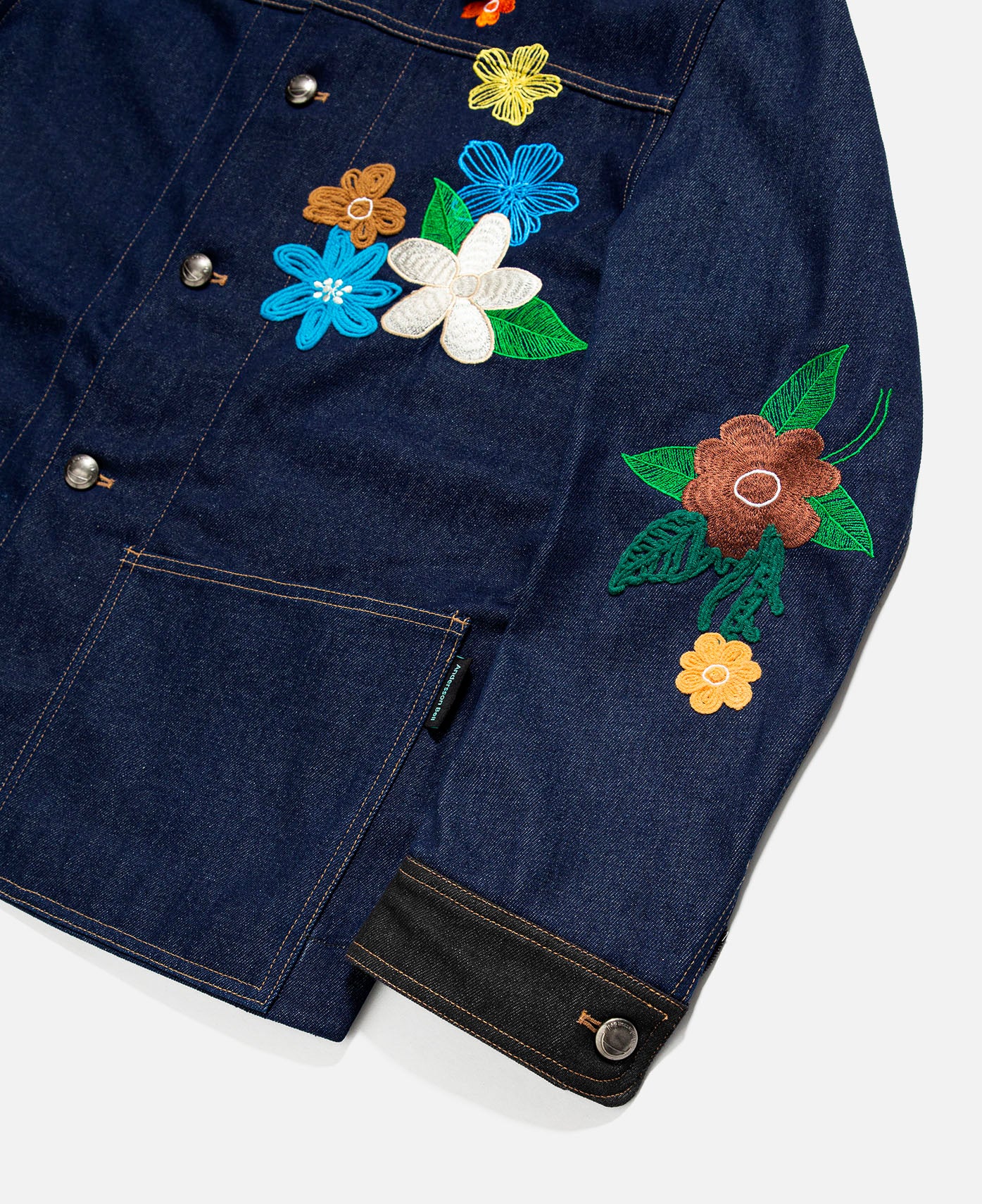 Floral Embroidery Drop Shoulder Denim Coat