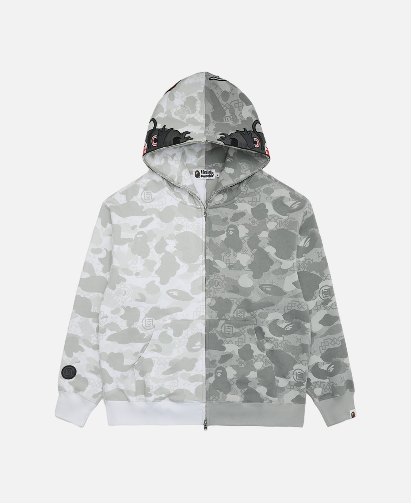 BAPE® x CLOT - Camo Split Shark Relaxed Fit Full Zip Hoodie (Grey