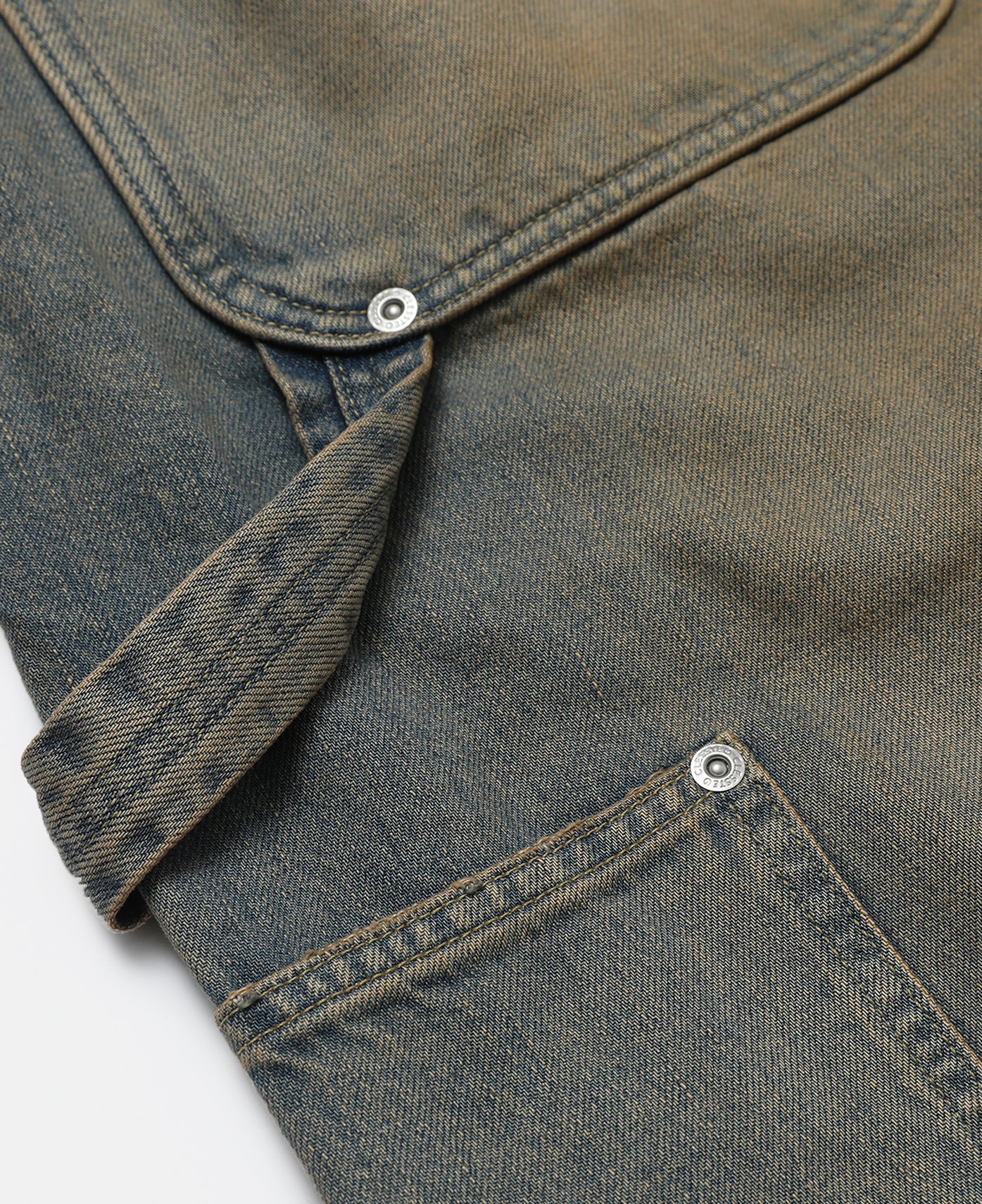 Vintage Dyed Selvedge Denim Double Knee Curved Worker Pants (Beige)