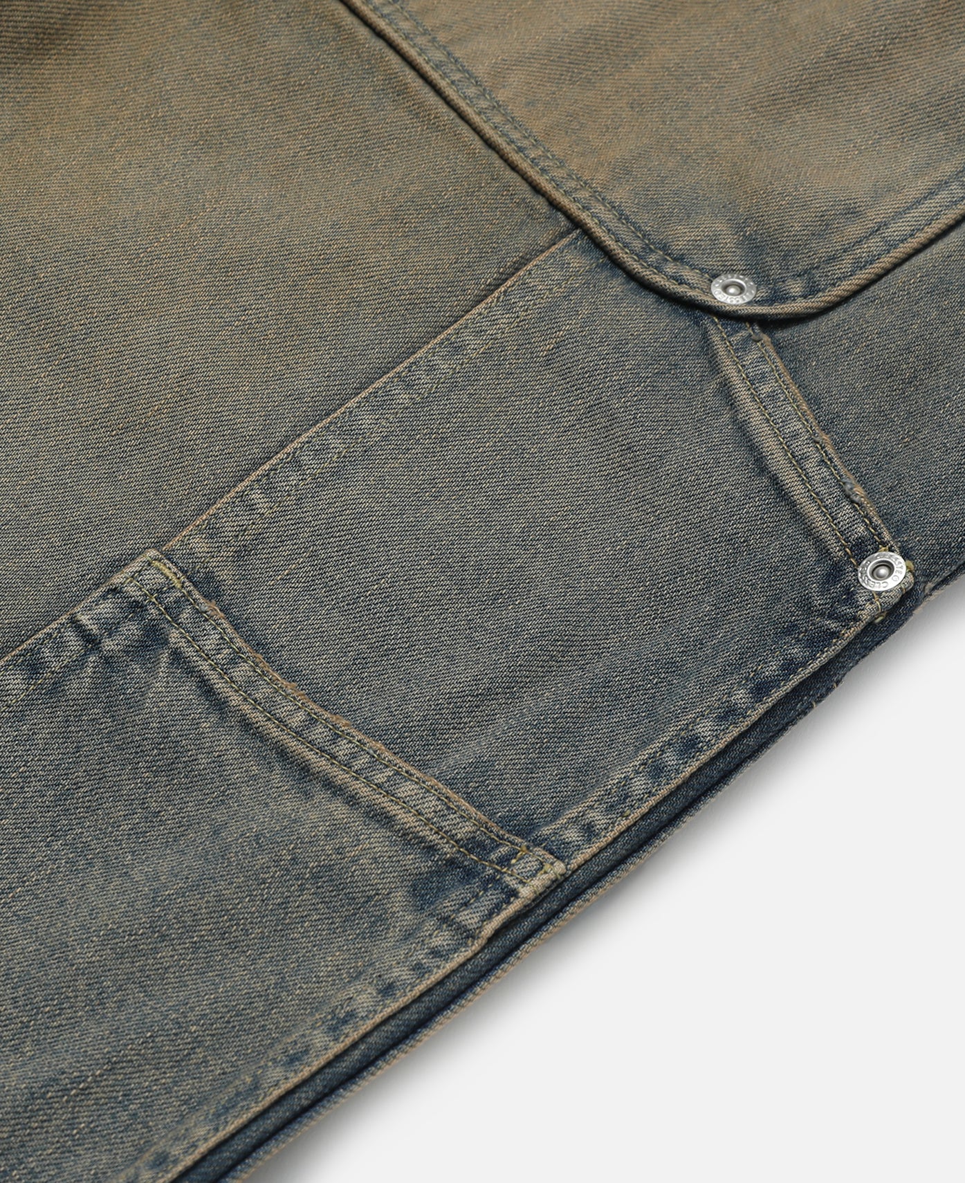 Vintage Dyed Selvedge Denim Double Knee Curved Worker Pants (Beige)