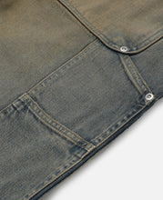 Vintage Dyed Selvedge Denim Double Knee Curved Worker Pants (Beige)