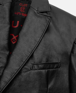 Faux Leather Oversized Tailored Jacket (Black)