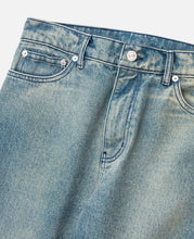 Washed Denim Straight Leg Jeans (Blue)