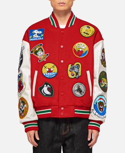 VARSITY BOMBER JACKET WITH PATCHES - Red