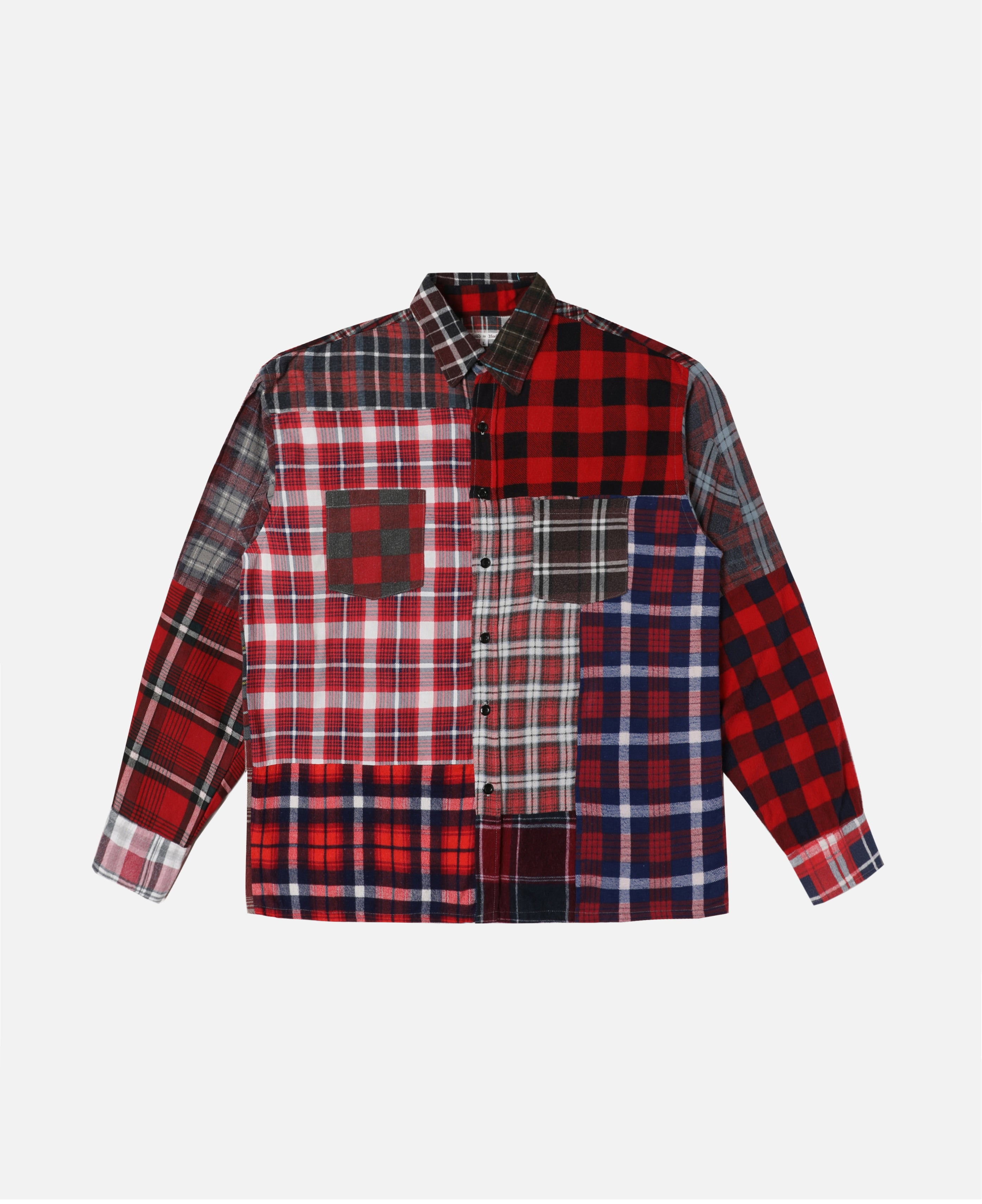 Flannel Shirt - Straight Hem Shirt (Multi) (Size L)