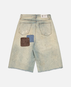 Patchwork Denim Shorts (Blue)