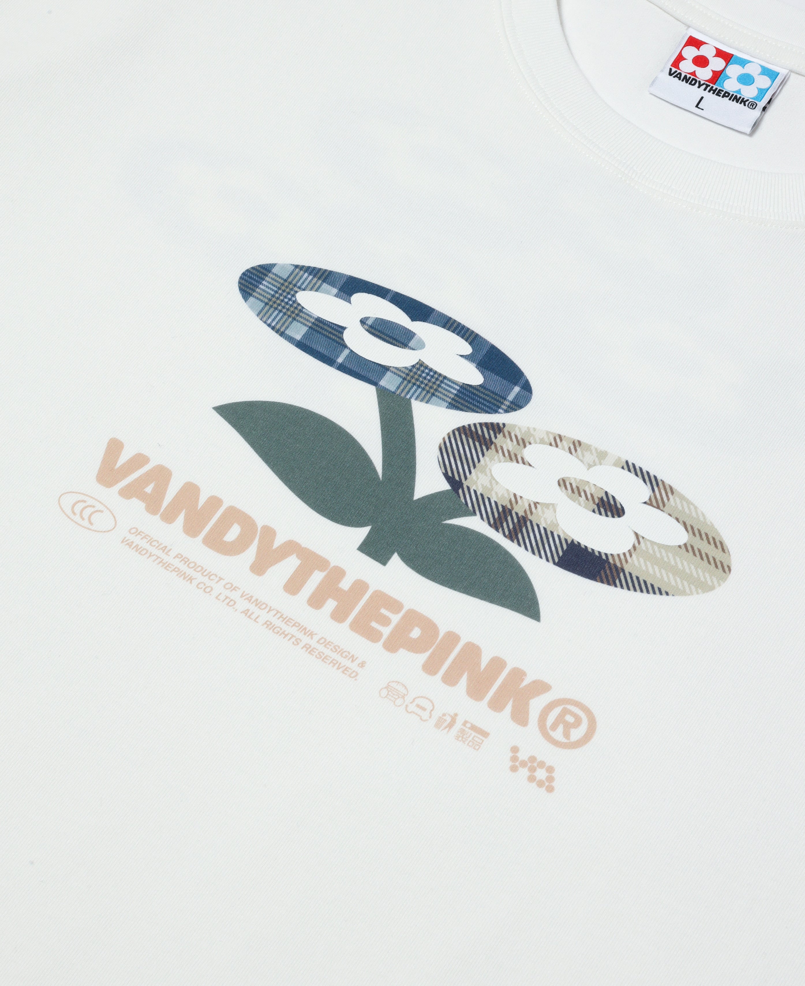 Plaid Two Flower T-Shirt (White)