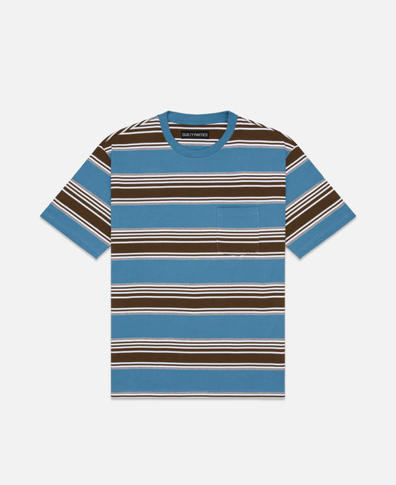 Striped Crew Neck T-Shirt (Type-3) (Blue)