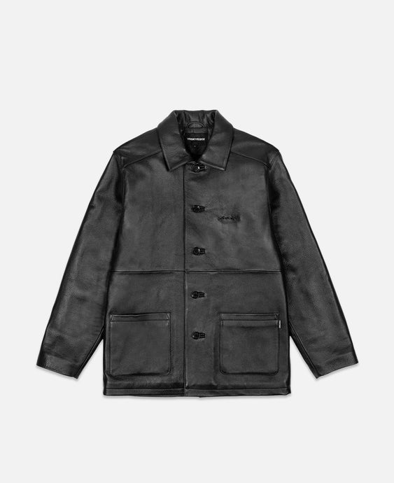 Glossy Leather Car Coat (Black)