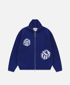 Y.E.S Dice Full Zip-Up Knit Cardigan (Blue)