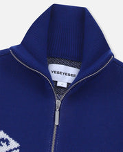 Y.E.S Dice Full Zip-Up Knit Cardigan (Blue)