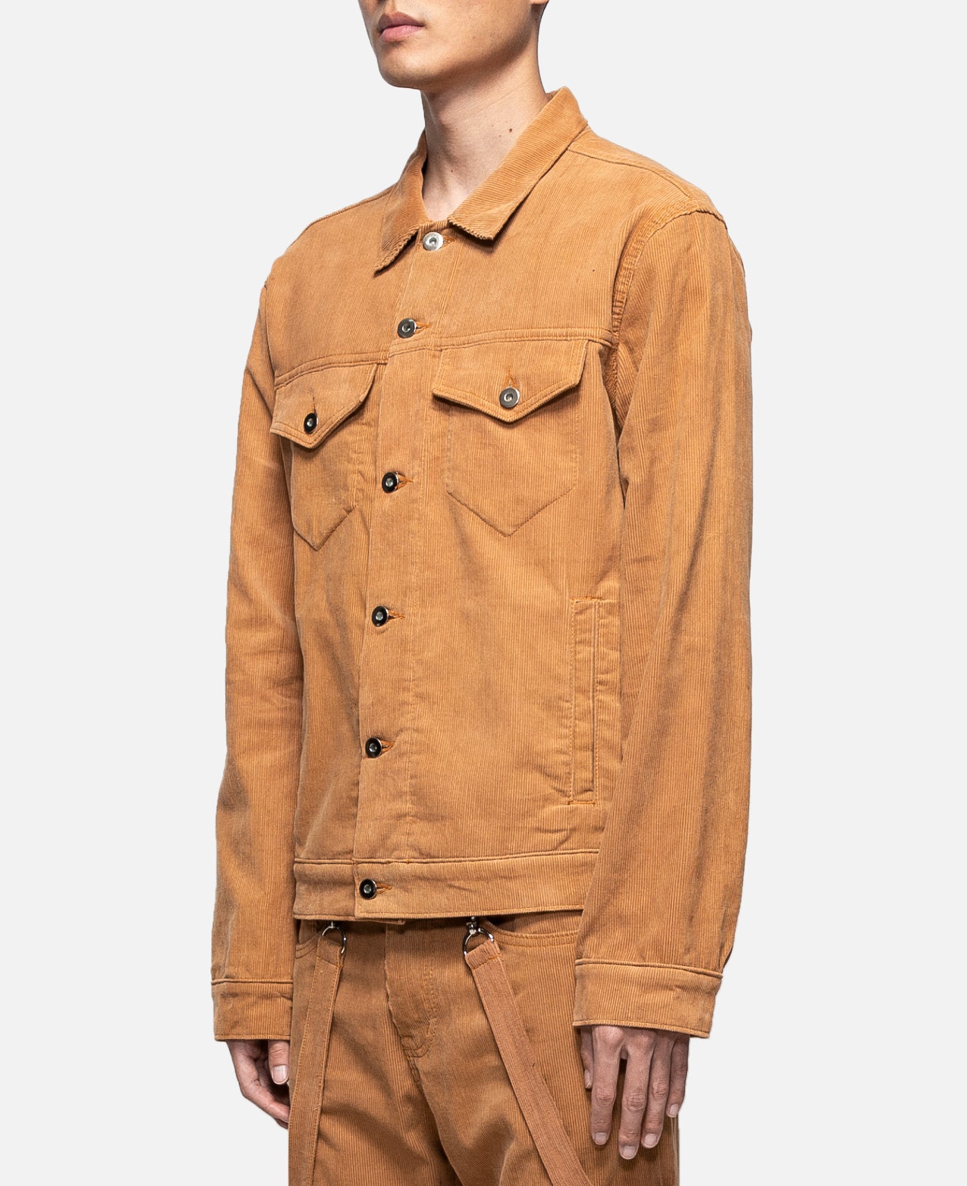 Corduroy Perforated Trucker Jacket (Brown)