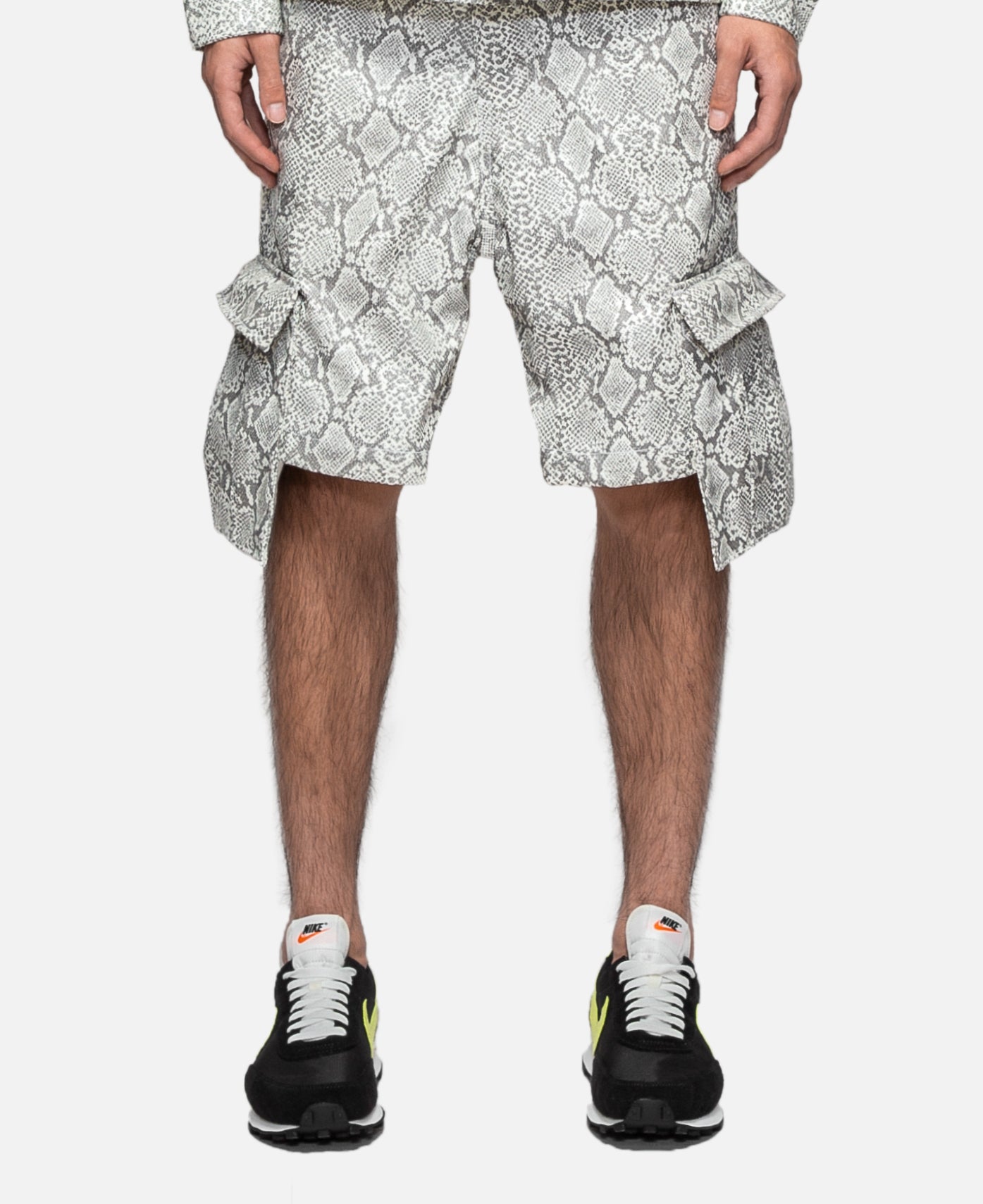 Faux Leather Snakeskin Cargo Short (White)