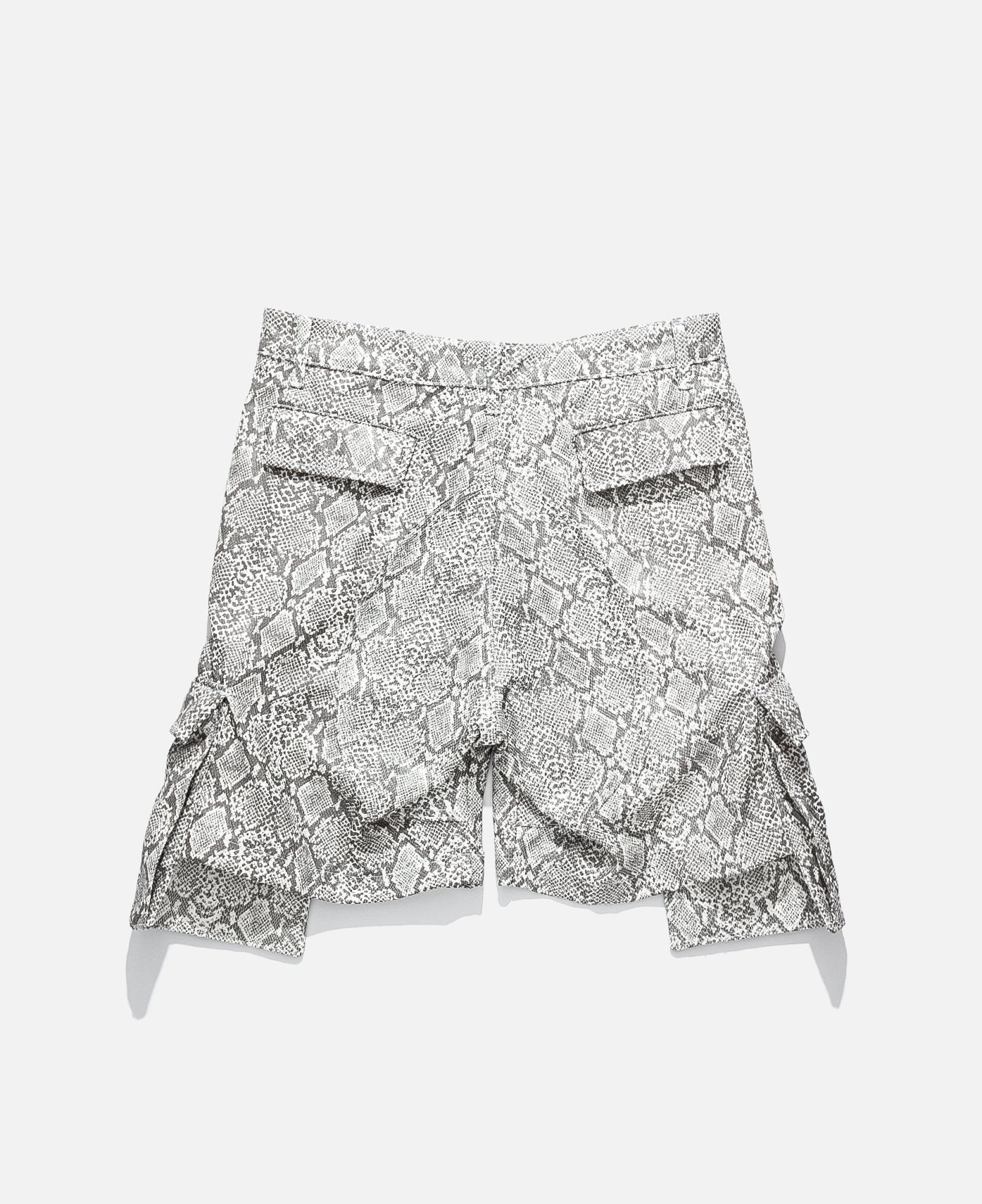 Faux Leather Snakeskin Cargo Short (White)