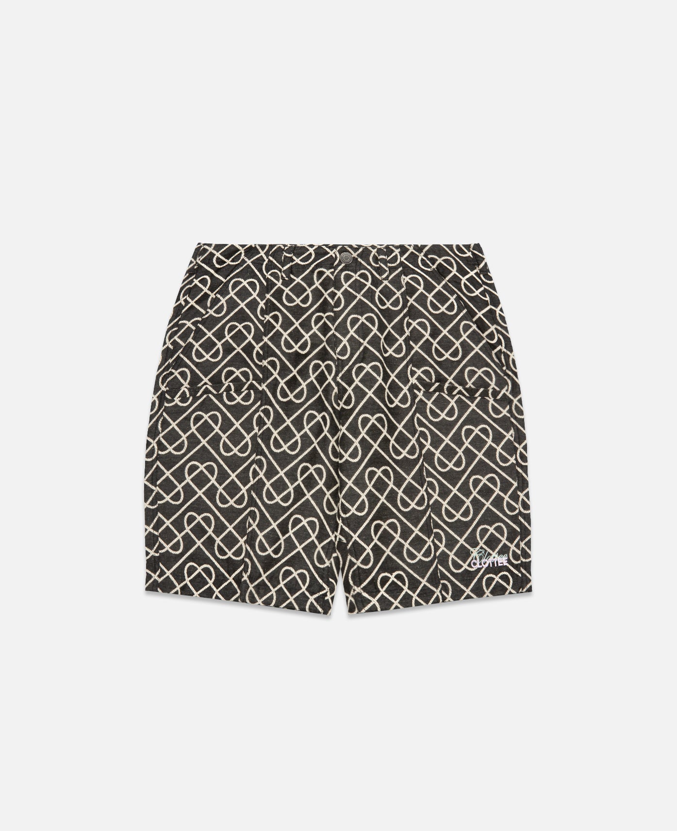 Hearted Pattern Paneled Chino Shorts (Black)