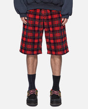 Unisex Plaid Corduroy Woven Shorts  (Red)