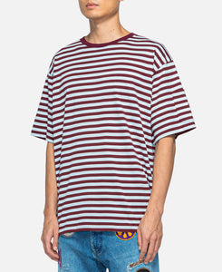 Needles Crew Neck Stripe T-Shirt (Burgundy)