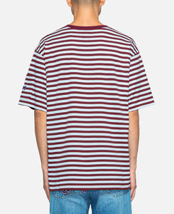 Needles Crew Neck Stripe T-Shirt (Burgundy)