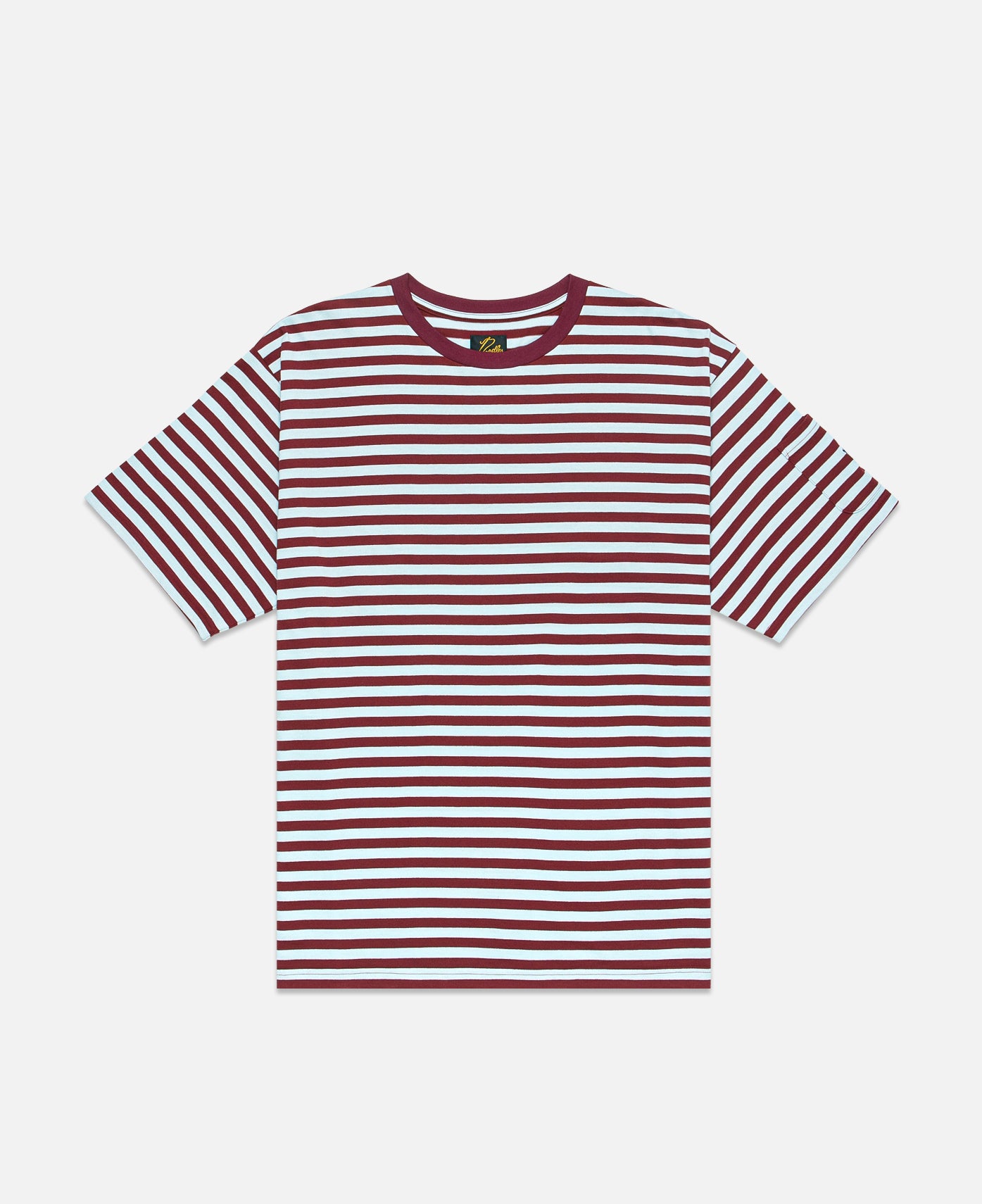 Needles Crew Neck Stripe T-Shirt (Burgundy)