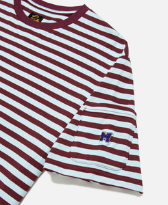 Needles Crew Neck Stripe T-Shirt (Burgundy)